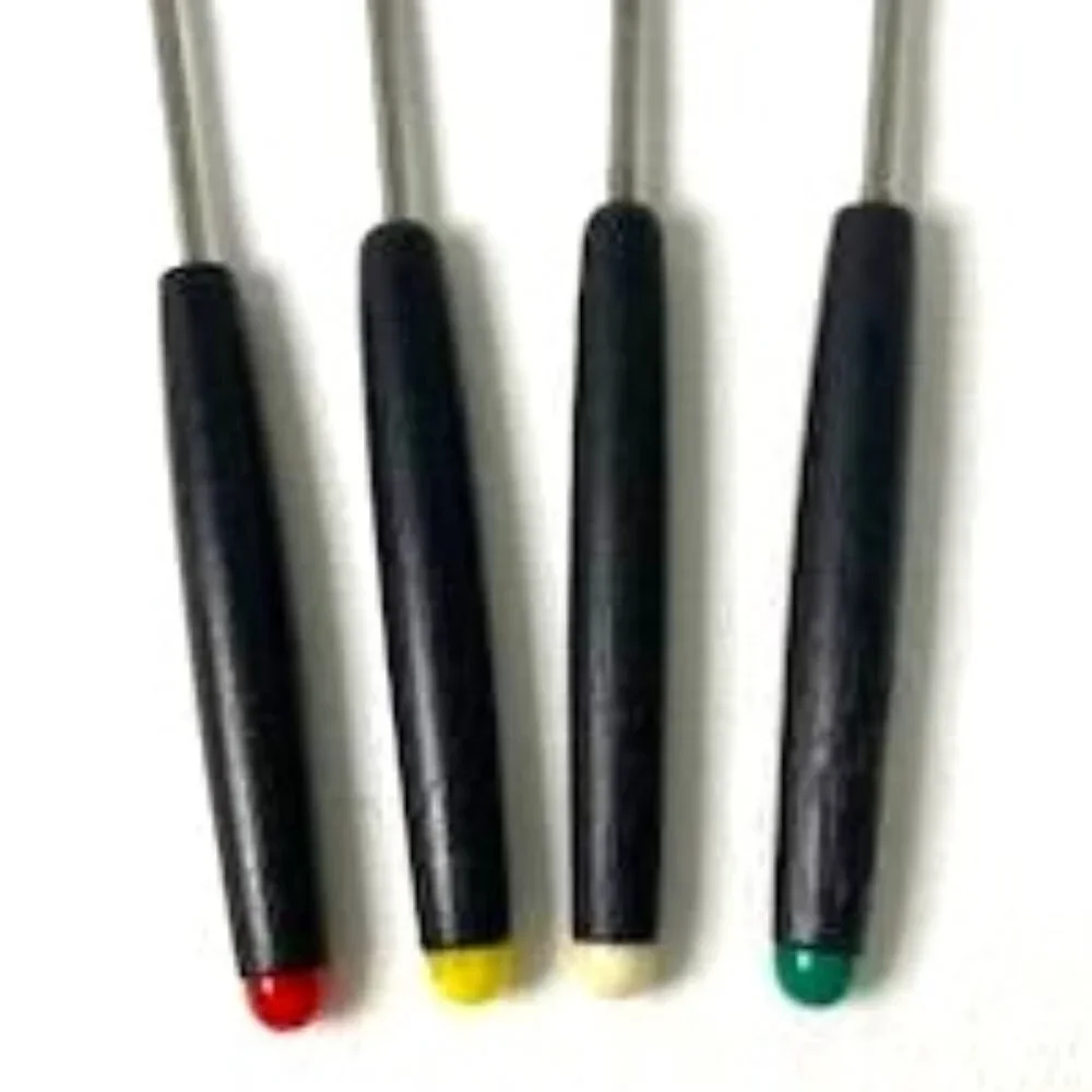 Vtg Fondue Forks Skewers Wood Handle Colored Tips Japan MCM Retro Party